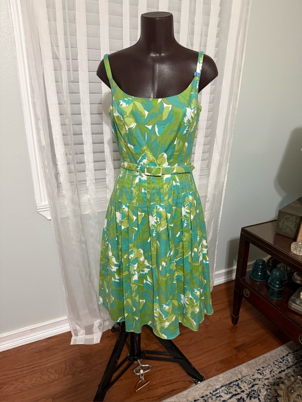 Adrianna Papell Green and Aqua Floral Midi Dress